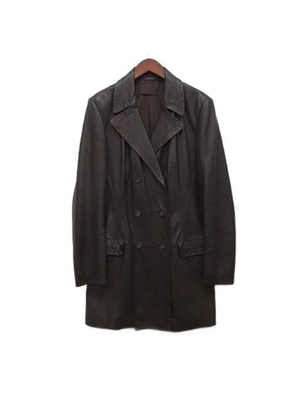 Loewe Nappa Leather Double Breasted Long Jacket Brown 40
